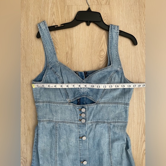 Rebecca Taylor Blue Denim Button Front Dress XL 90s Revival Cutout Waist Midi - Picture 8 of 14